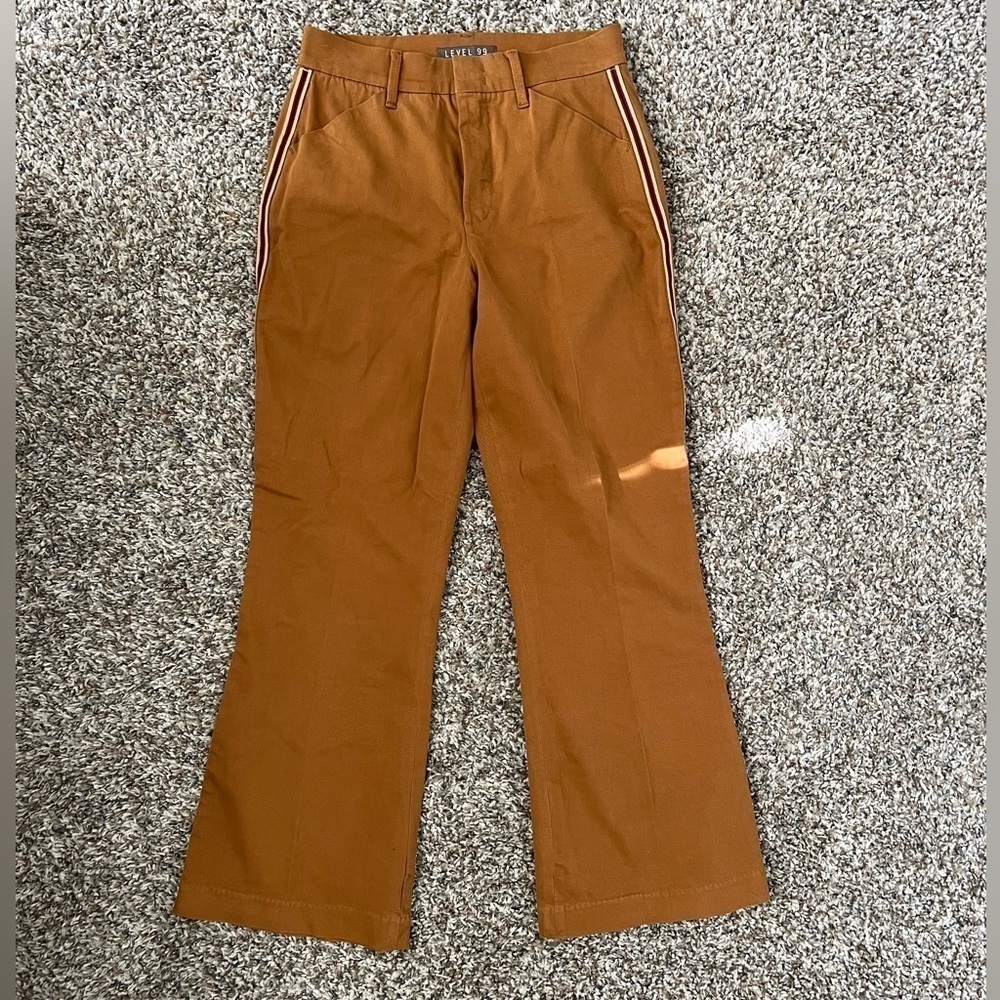 Level 99 Tan Fit & Flare Jeans Decorative Side Stripe